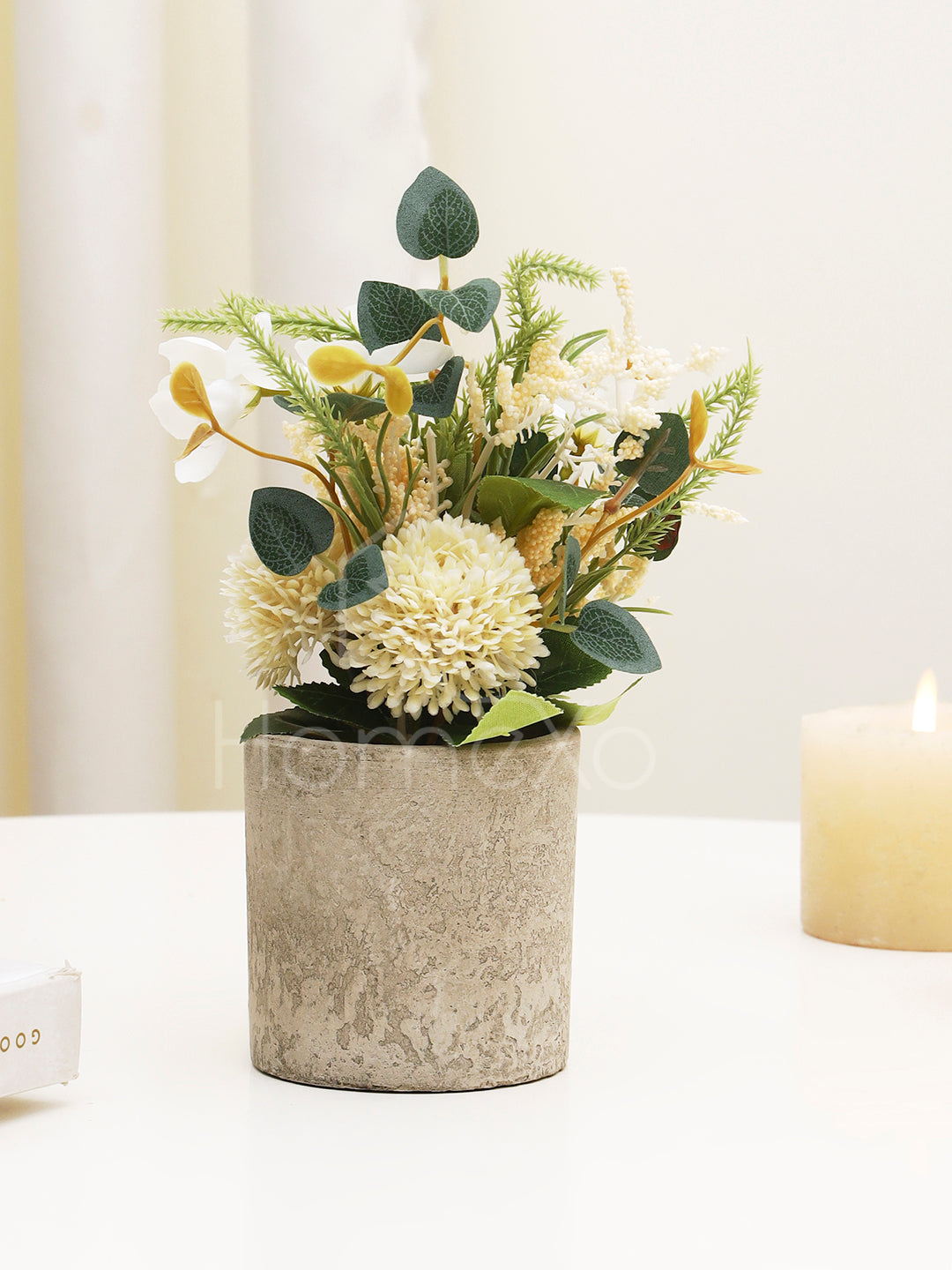 Artificial Flower Bouquet With Stonepot - White