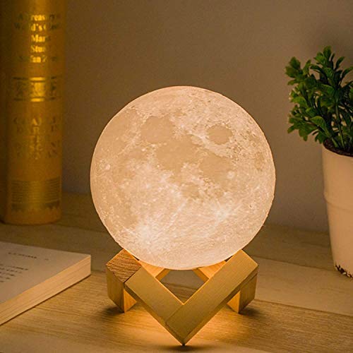 3D LED Moon Lamp With Wooden Base & Touch Control  ( 10 cm )