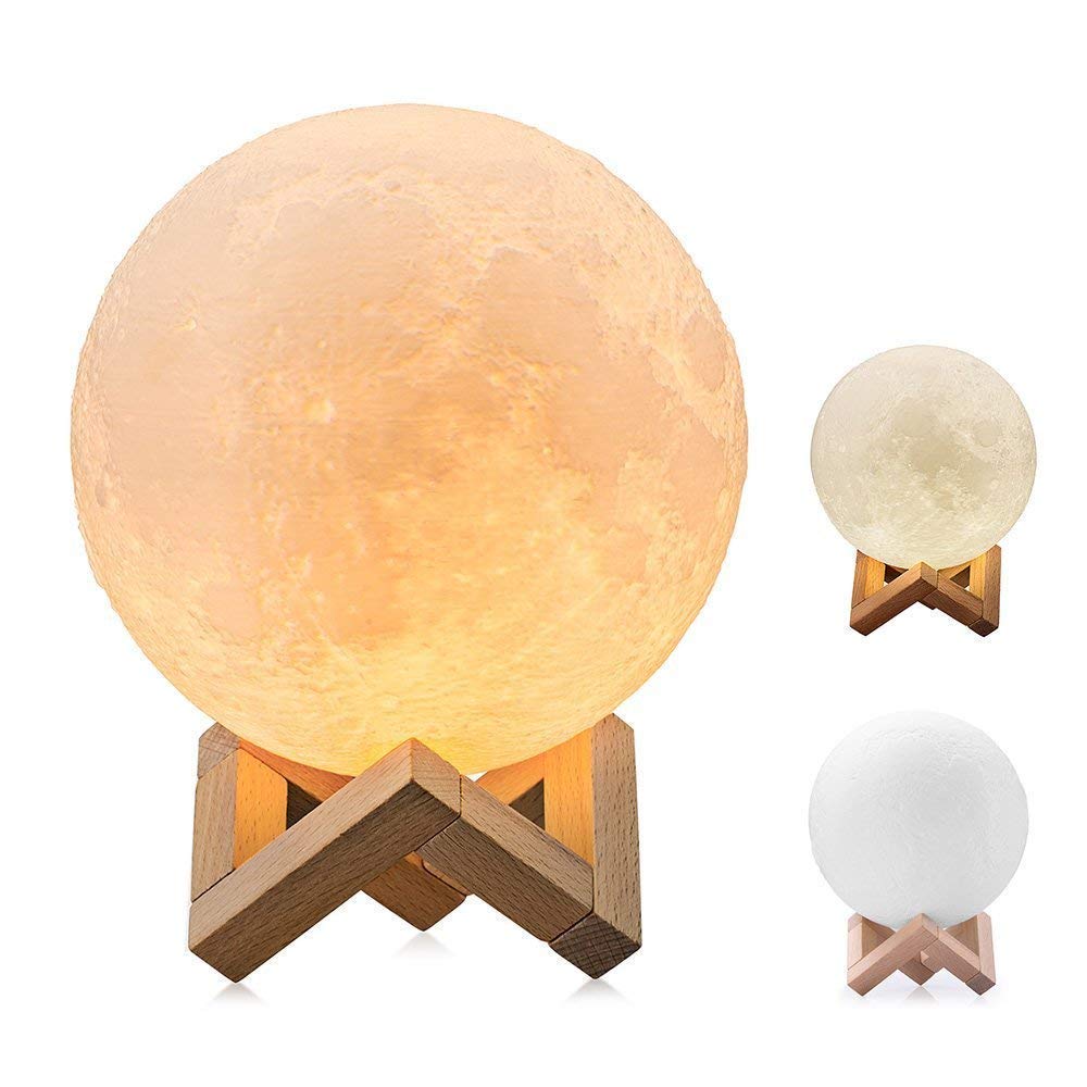 3D LED Moon Lamp With Wooden Base & Touch Control  ( 10 cm )