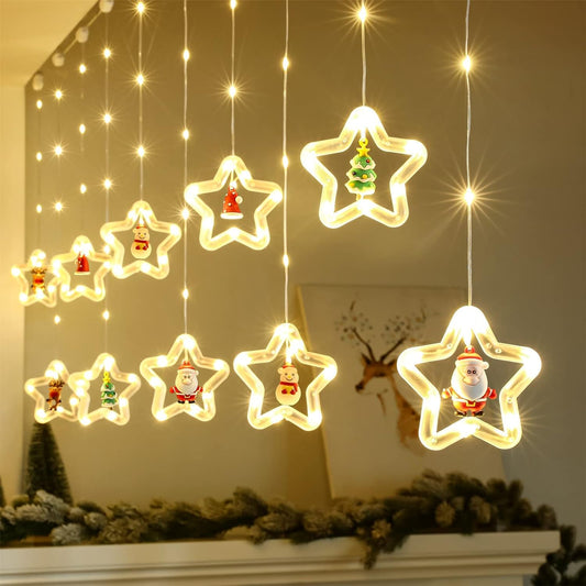 10 Star Shape Curtain Lights - 3 Mtr - Warm White