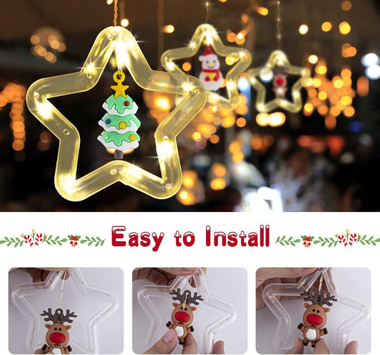 10 Star Shape Curtain Lights - 3 Mtr - Warm White